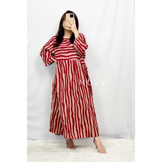 MDLV ~ 79003# Zevania Loose Dress Premium Dreaa Big Size Dress Oversize Dress Garis Midi Dress Fashion Import