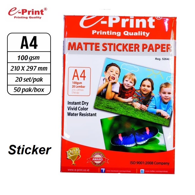 Matte Sticker Paper e-Print A4 100gsm isi 20 lembar Kertas Print