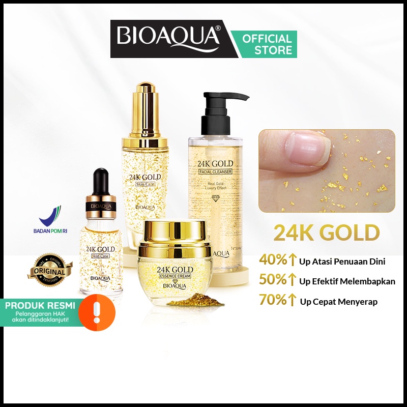 【SUDAH BPOM】BIOAQUA 24K Gold Skin Care Essence Cream/Hydrating Toner/Brightening Serum Wajah/Massager Eye Cream/Gentle Cleanser/Body Wash Skincare