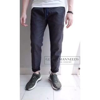 Square rubber long chino  pants  kotak celana  panjang  black  