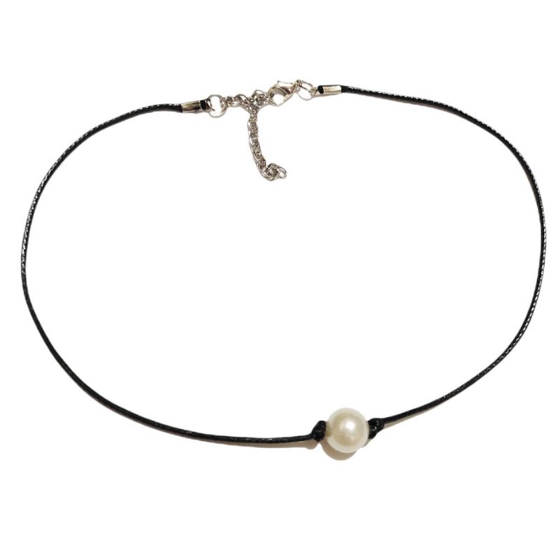 Kalung Choker Korea Tali Mutiara Korean Pearl Necklace Leather