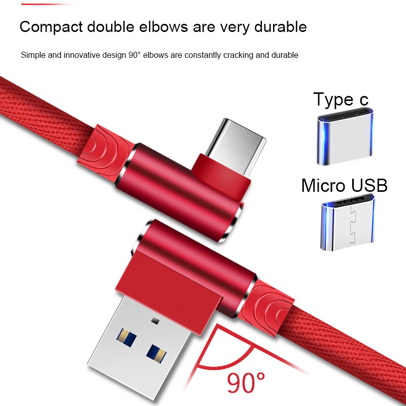 90 Degree Kabel Data / Charger Micro USB Tipe C 90 Derajat Fast Charging