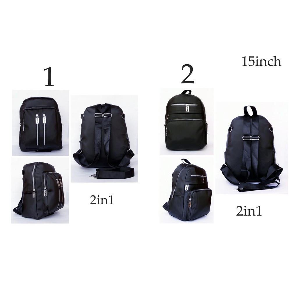 PROMO CUCI GUDANG TAS Ransel Remaja Fashion 2in1 Bisa Ransel dan Selempang Bahan Anti Air Import - Silet 15inch