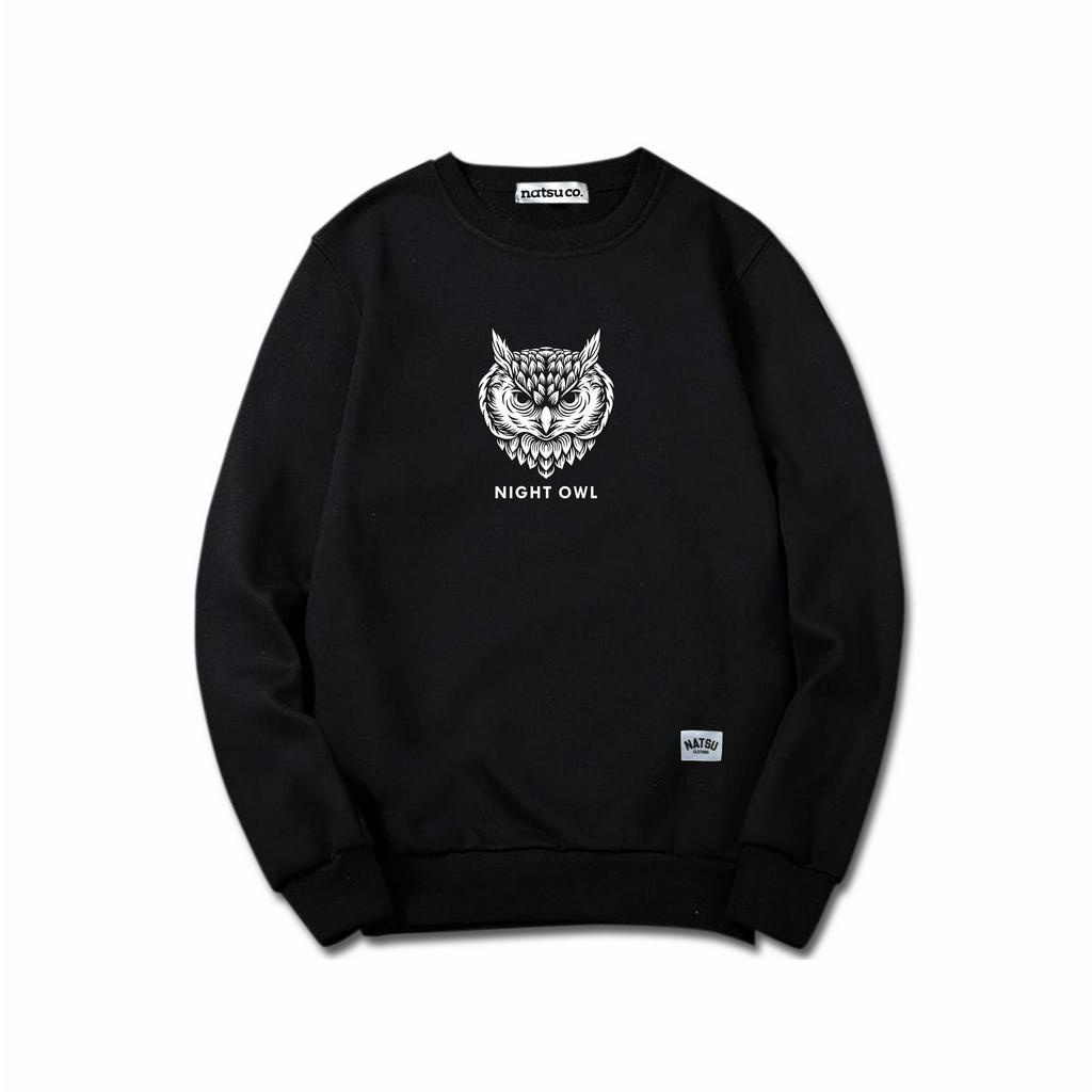 Crewneck Sweater pria simple natsu co. - Owl Night NATSU x PANDAWA HOODIE