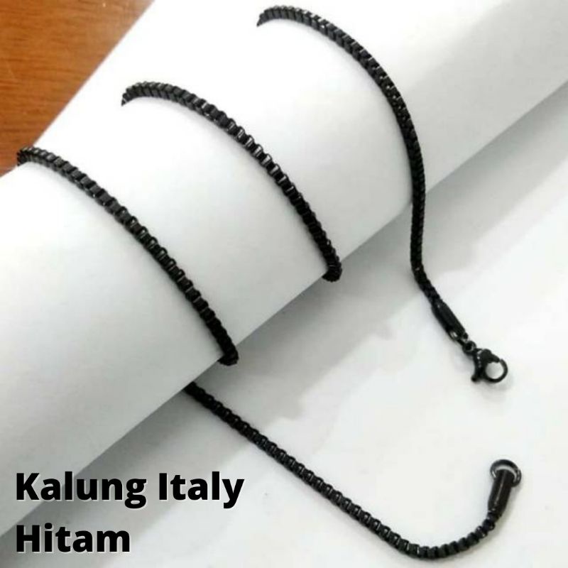 Kalung Italy Hitam Asli Bahan Titanium (45 &amp; 60 cm)
