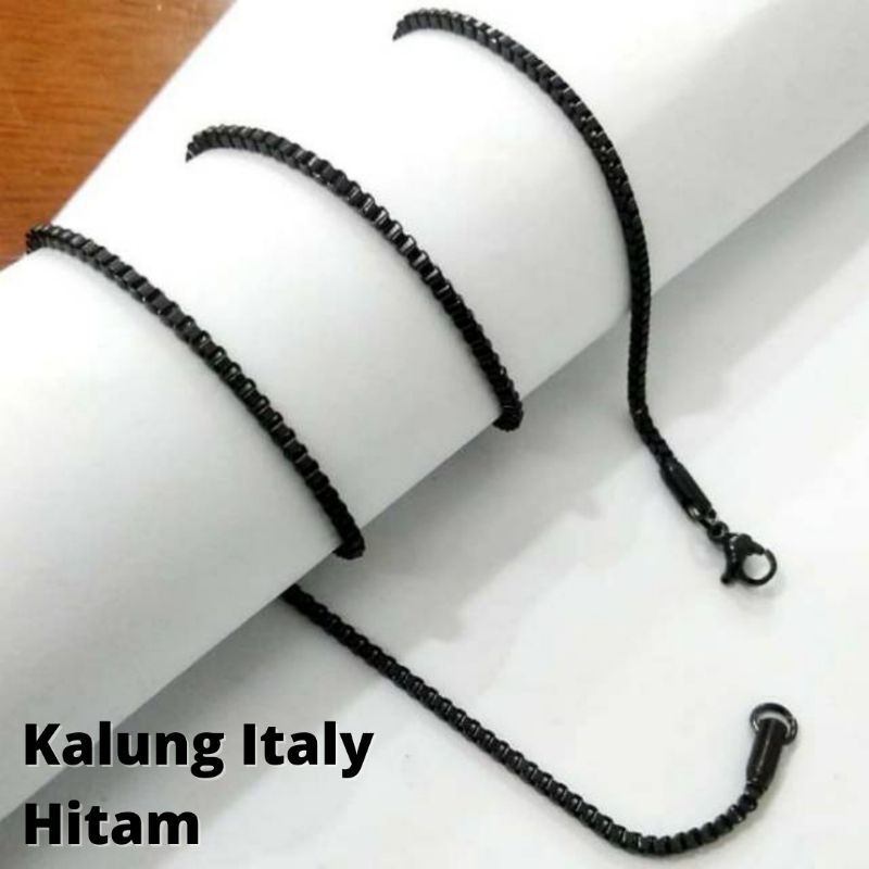 Kalung Italy Hitam Asli Bahan Titanium (45 &amp; 60 cm)