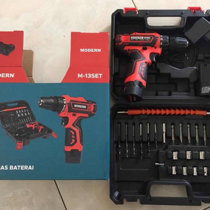 Mesin Bor Baterai MODERN M-13 SET 10 mm / Mesin Bor Beton Baterai Merk Modern 02 Baterai