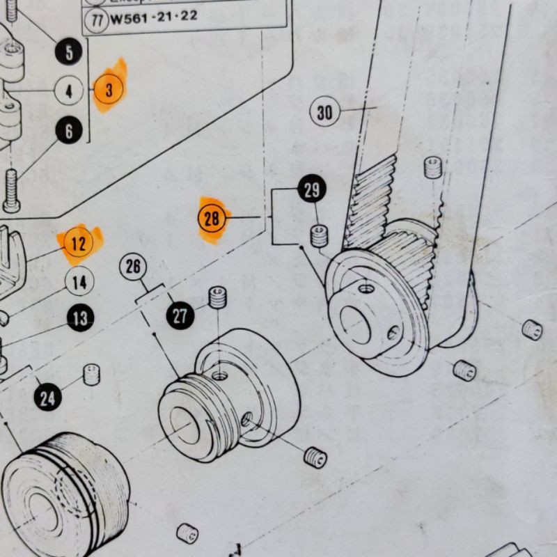 250511-91 Gear Timing Belt Bagian Bawah Mesin Jahit Kamkut / Overdeck W500