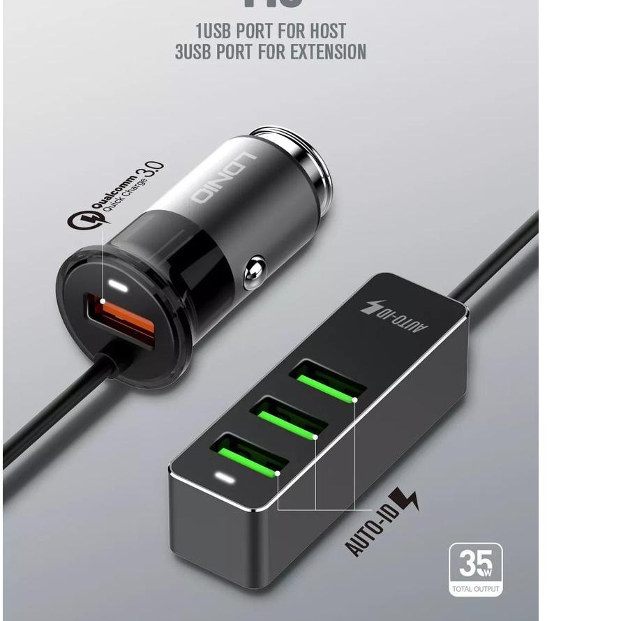 CAR CHARGER LDNIO C-61 ORIGINAL 2.4A FAST CHARGING 4 SLOT USB SUPPORT