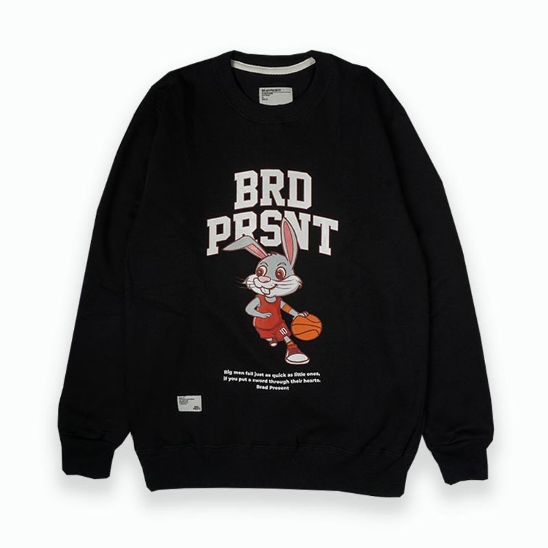 BRAD PRESENT ORIGINAL Sweater Crewneck Sweatshirt Cowok hitam motif basket rabit seri ART BRD2204