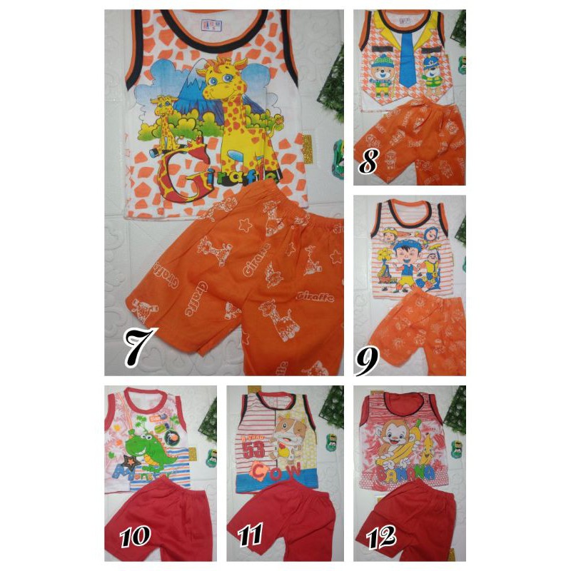 ZHAFIRA KIDS STORE - SETELAN ANAK BAYI LAKI LAKI MURAH 0-18 BULAN SINGLET KUTUNG TANPA LENGAN / GROSIR SETELAN BAYI COWOK MURAH SINGLET