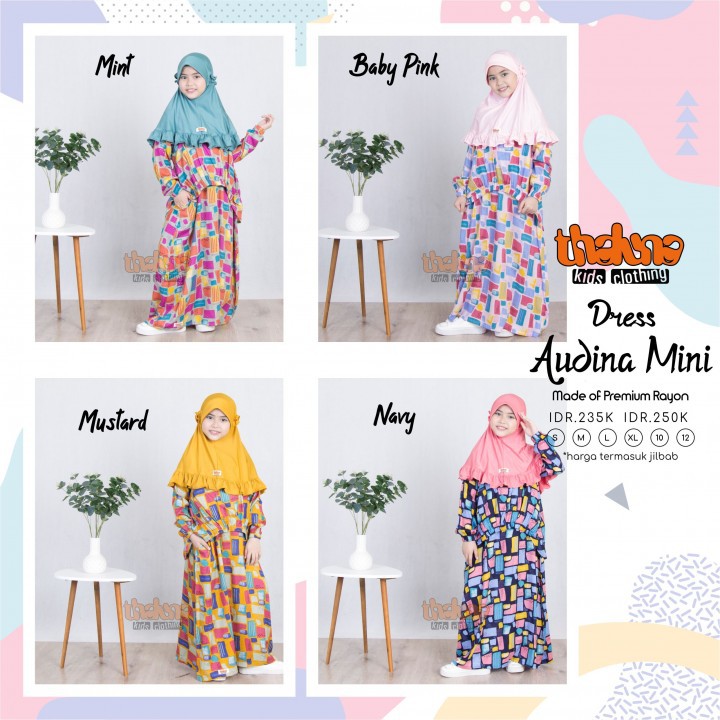 Thaluna Kids Dress Audina Mini [Tanpa Jilbab] | Gamis Anak Perempuan Dress Anak Katun Rayon Gamis An