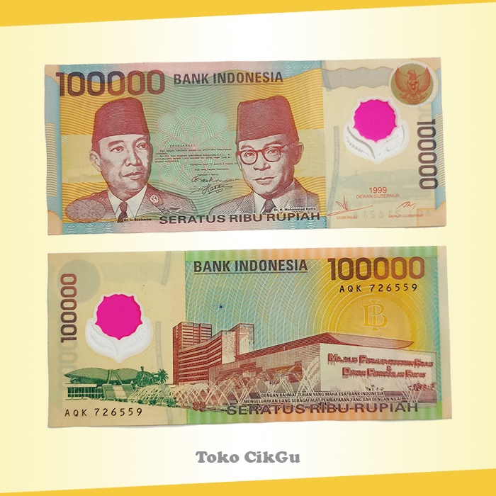 Uang Kertas Kuno 100 Ribu Rupiah Polymer Tahun 1999 Baru dan Mulus