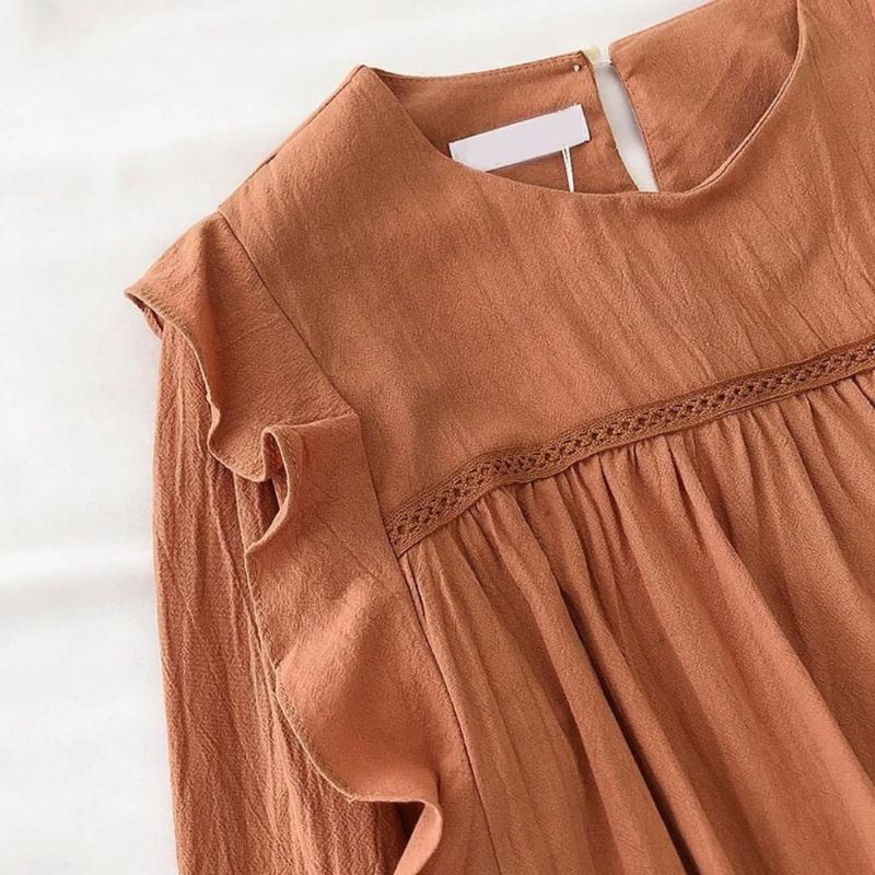 BLOUSE WANITA - SAKA BLOUSE -  PAKAIAN WANITA - FASHION WANITA KOREA - BLOUSE WANITA LENGAN PANJANG-Brick