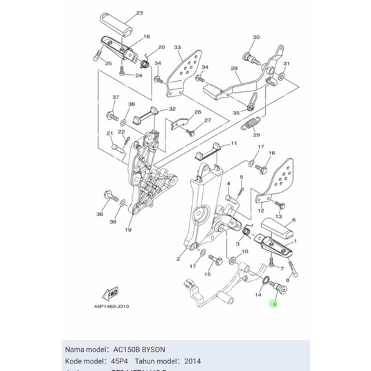 BOLT BAUT PEDAL OPERAN OVERAN GIGI R25 R 25 BYSON ASLI ORI YAMAHA 45P F7261 00