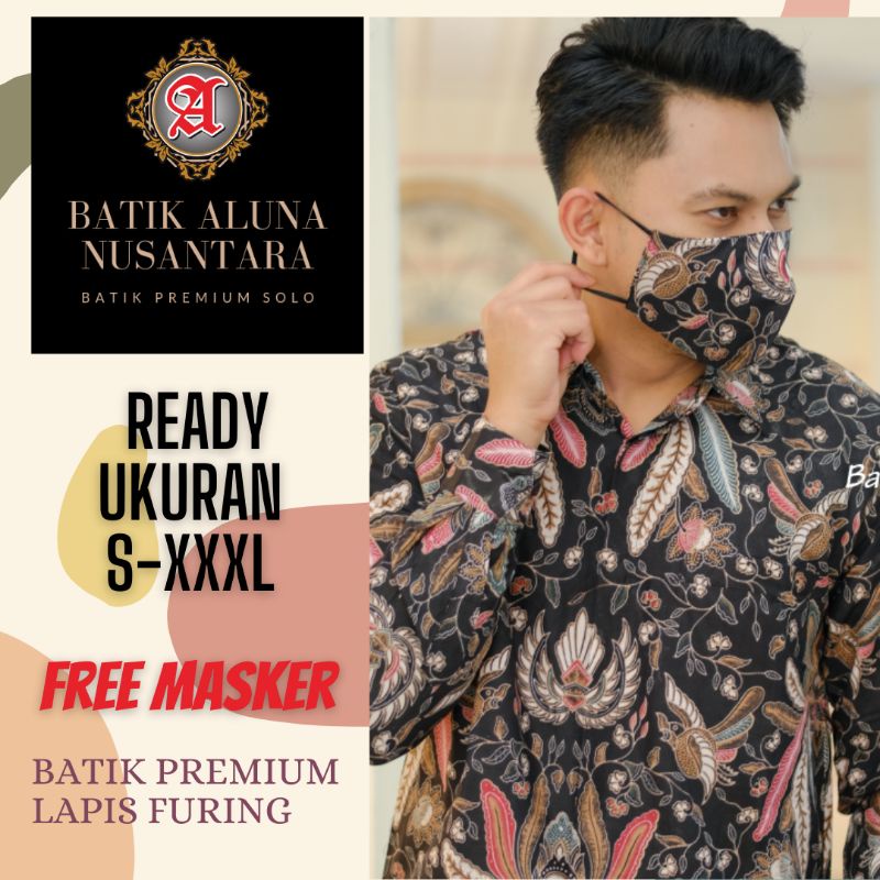 Kemeja Batik Pria Batik Aluna Solo Premium Lapis Furing Katun Lengan Panjang Reguler Fit Original Ku