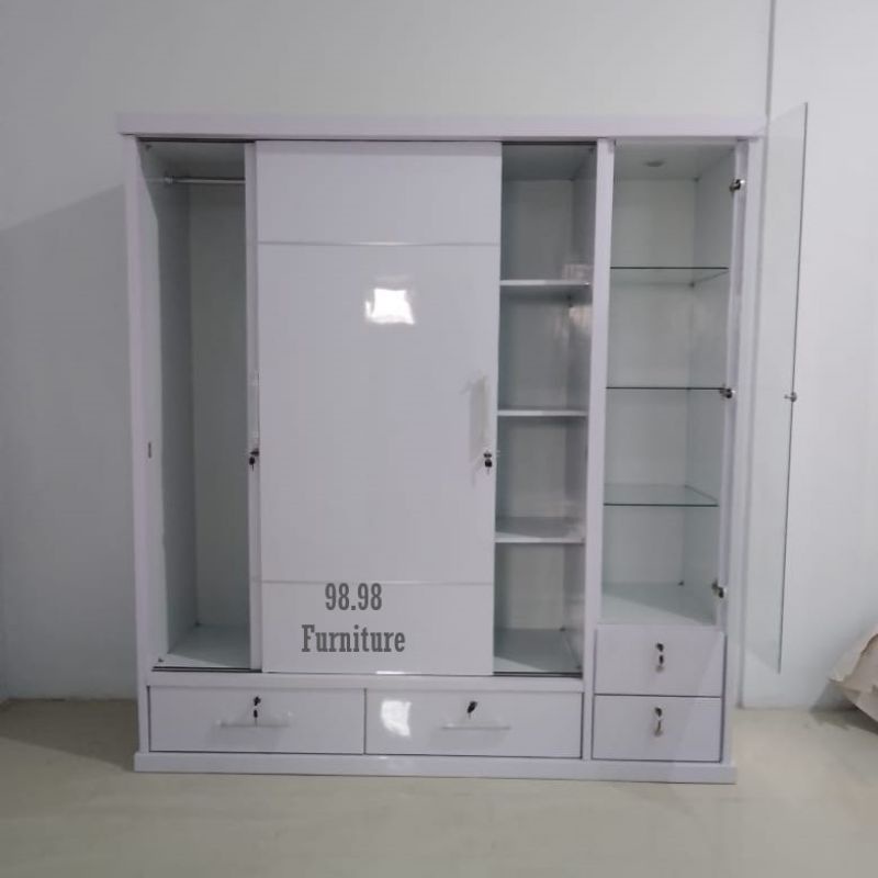 Lemari Pakaian 3 Pintu Sliding Pintu kaca Cermin - Lemari Pakaian Pintu Sorong