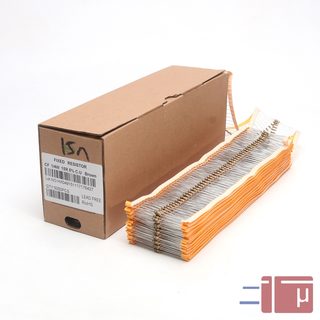 X10 Resistor 15R 15 Ohm 1/4W Karbon 5% Taiwan Kaki Tembaga