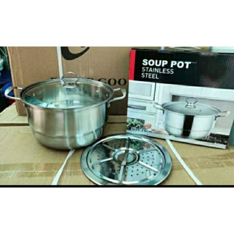 panci soup steamer tutup kaca