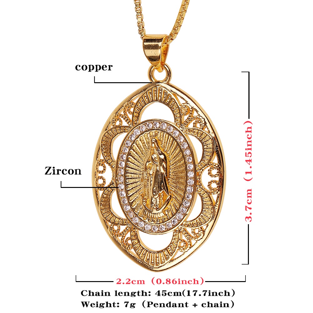 Geometris ornamen pola berongga Perawan liontin Eropa dan Amerika Christian kotak kalung rantai