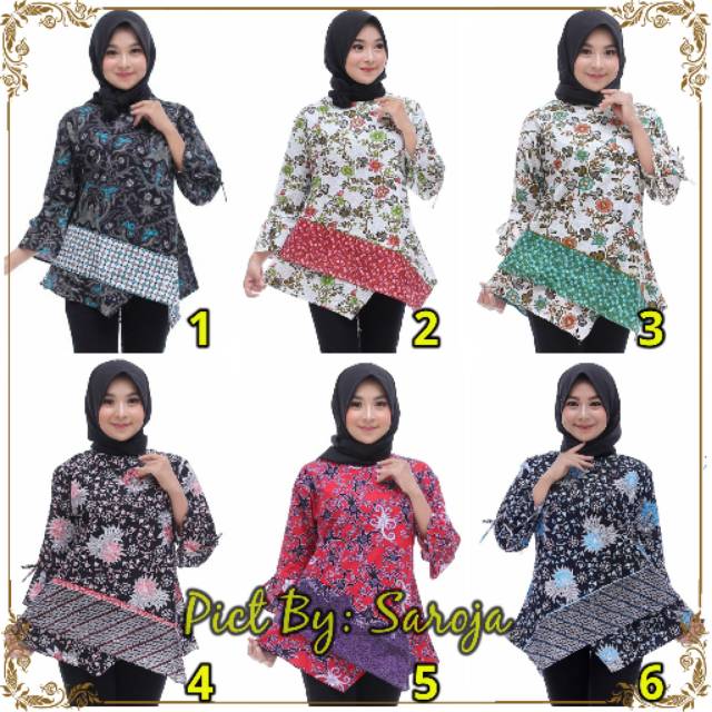 NEW SAROJA BATIK !! Seragam Atasan Batik Wanita baju kantor new motif original by Saroja Batik