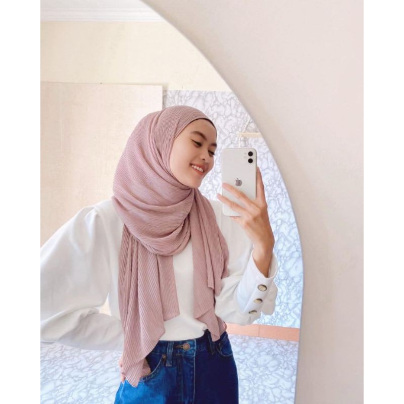 Pashmina Plisket Crush Buble Chiffon Malaysia Shawl/Pasmina Cifon Import