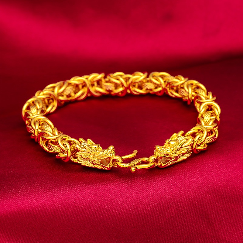 Gelang Kalung Desain Kepala Naga Bahan Kain Lapis Emas Asli Kadar 375 Handmade Untuk Pria