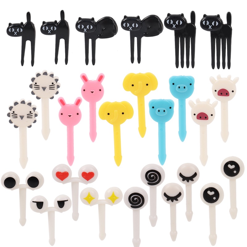 6 / 10pcs / Set Garpu Buah / Dessert / Kue Bentuk Hewan Dinosaurus / Mata Kucing Hitam Ukuran 3-6CM Untuk Dekorasi Pesta