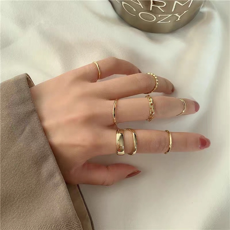 We Flower 7PCs Vintage Glossy Gold Stackable Joint Rings Untuk Wanita Gadis Minimalis Geometris Buku Jari Cincin Set Gaya Aksesoris Perhiasan