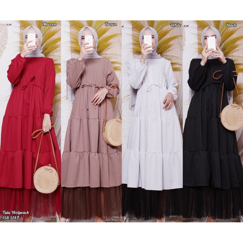 Gamis Wolfis Tutu Tile Import Exclusive / Busui+Serut Fit Pinggang / 158-5147