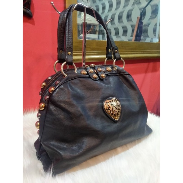 tas wanita gucci black leather babouska heart (rare item) second preloved seken