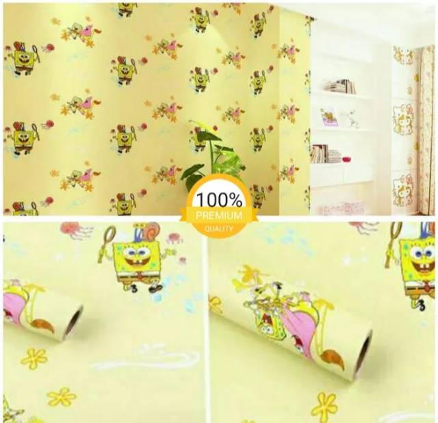 Wallpaper stiker dinding motif spongebob YELLOW 45CM X 10M