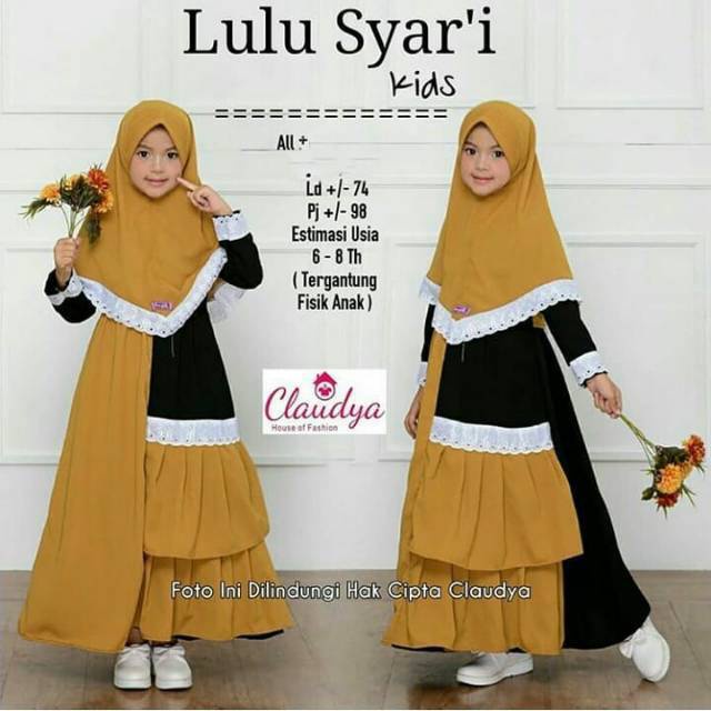 Busana muslim gamis anak perempuan syar i Bahan Moscrepe Corneli 9 10 11 12 13 tahun umur usia.