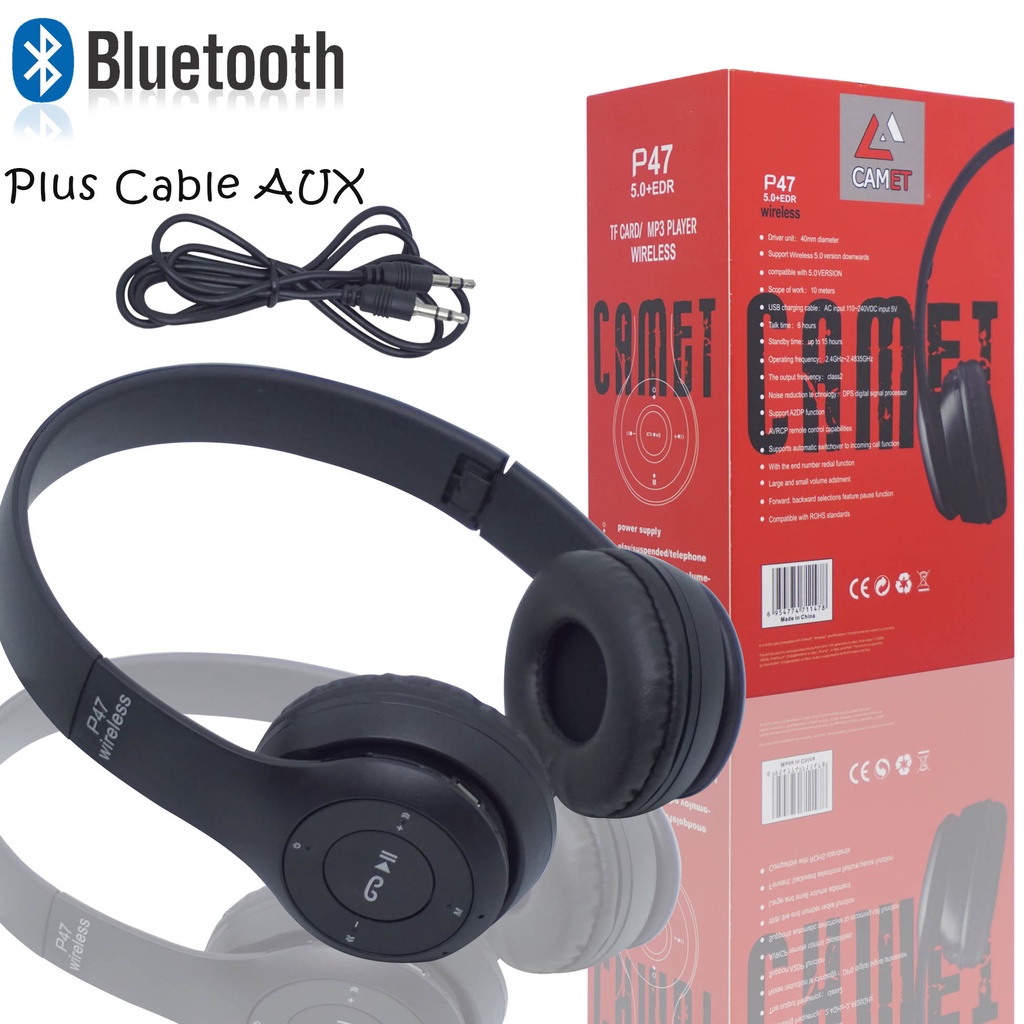 Headset / Headphone / Aerphone / Earphone Bluetooth Stereo 5.0 + EDR Wireless Portable P47 Extra Bass