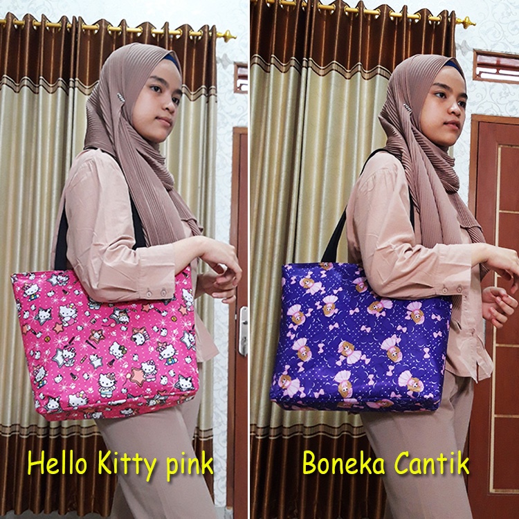 Tote Bag Resleting Murah Terbaru, Tas Totebag Wanita Sleting Motif Lucu Cantik Kekinian