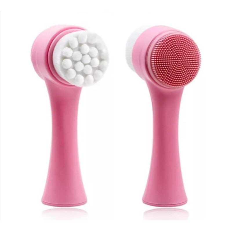 Silicone Brush Alat Cuci Muka Silikon Sikat Pijat 2 Dua Sisi Gagang Pembersih Wajah