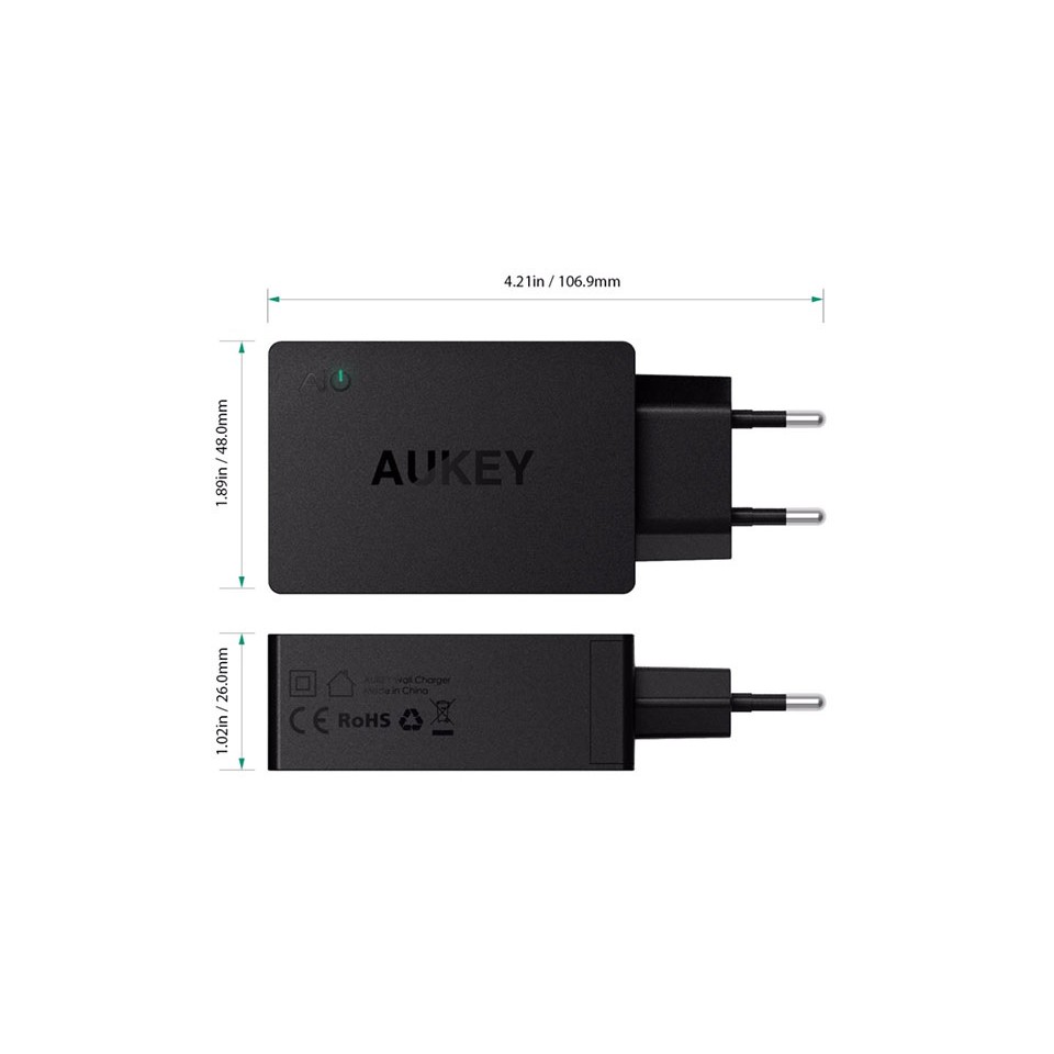 AUKEY PA-Y2 - Desktop Wall Charger - USB Port and Type-C - Support QC3.0