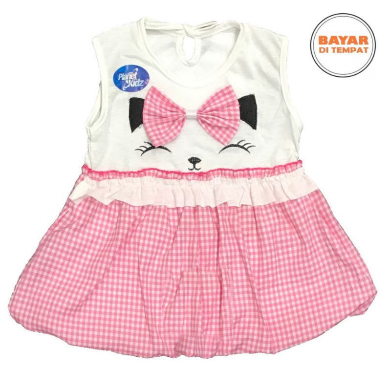 Baju bayi Perempuan Dress Ballon motif CAT PLANET KIDS Bahan Katun usia 0-12 bulan