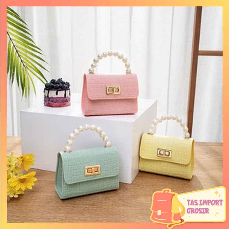 TAS IMPORT GROSIR - T5047 Tas Selempang Wanita / Tas Jelly Motif Kulit Buaya Mutiara Gaya Korea / Ha