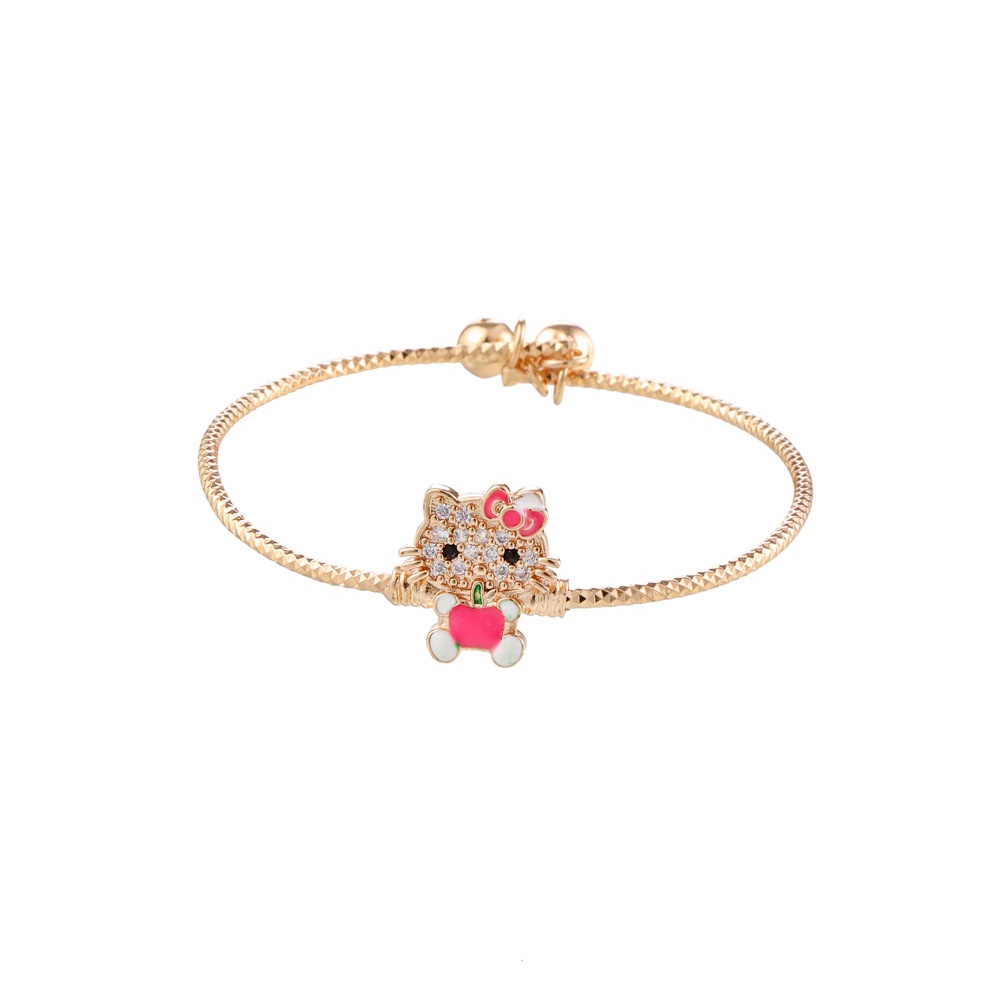 Gelang Tangan Titanium Gold Gulung DEWASA Motif Hello Kitty Aksesoris Pengganti Emas D536