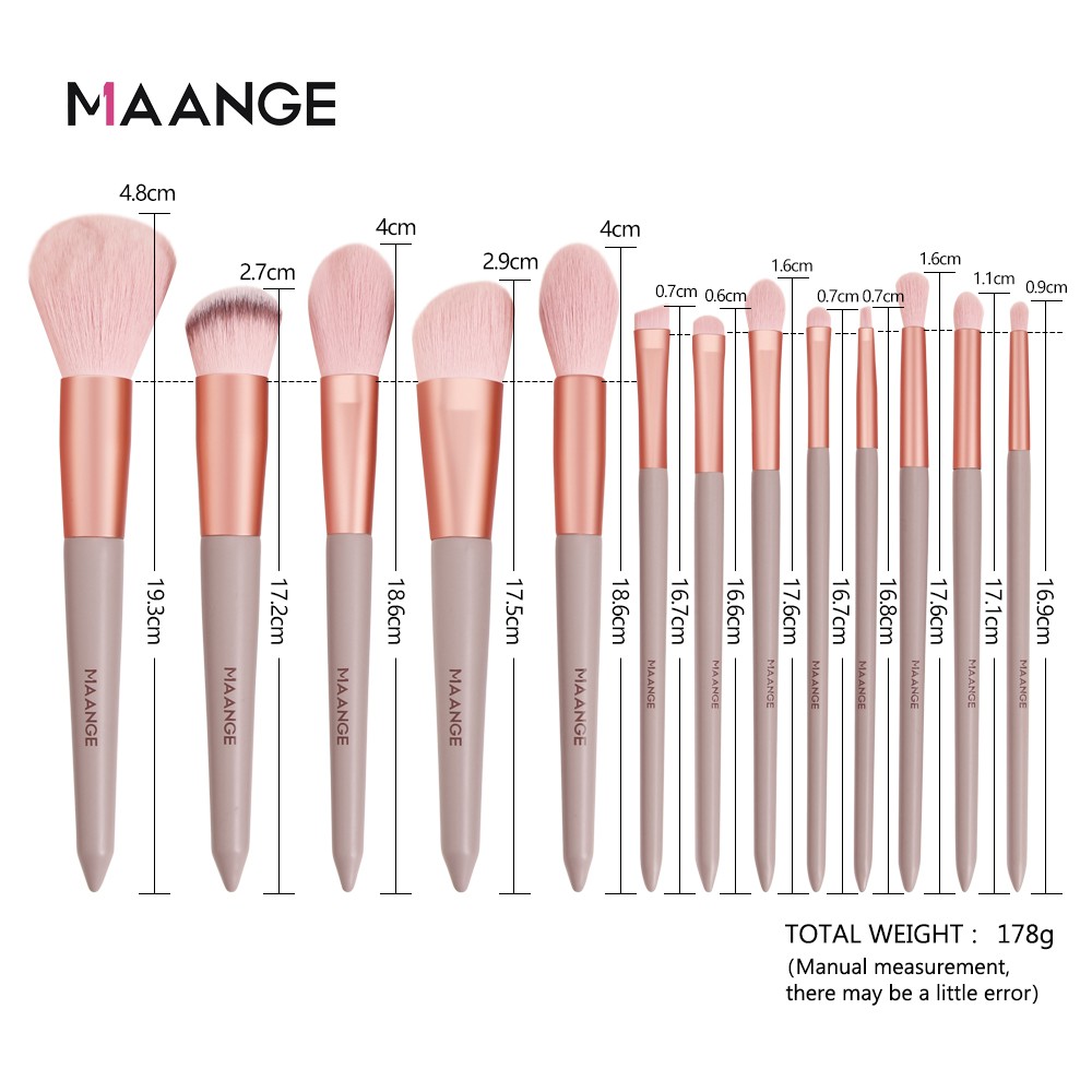 MAANGE 13Pcs Makeup Brush Sikat Lembut Beautytools Alat Rias Tas Kuas Portabel Lembut 5877