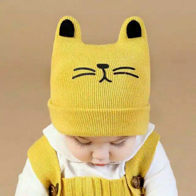 TOPI KUPLUK RAJUT BAYI TELINGA KUCING/TOPI RAJUT