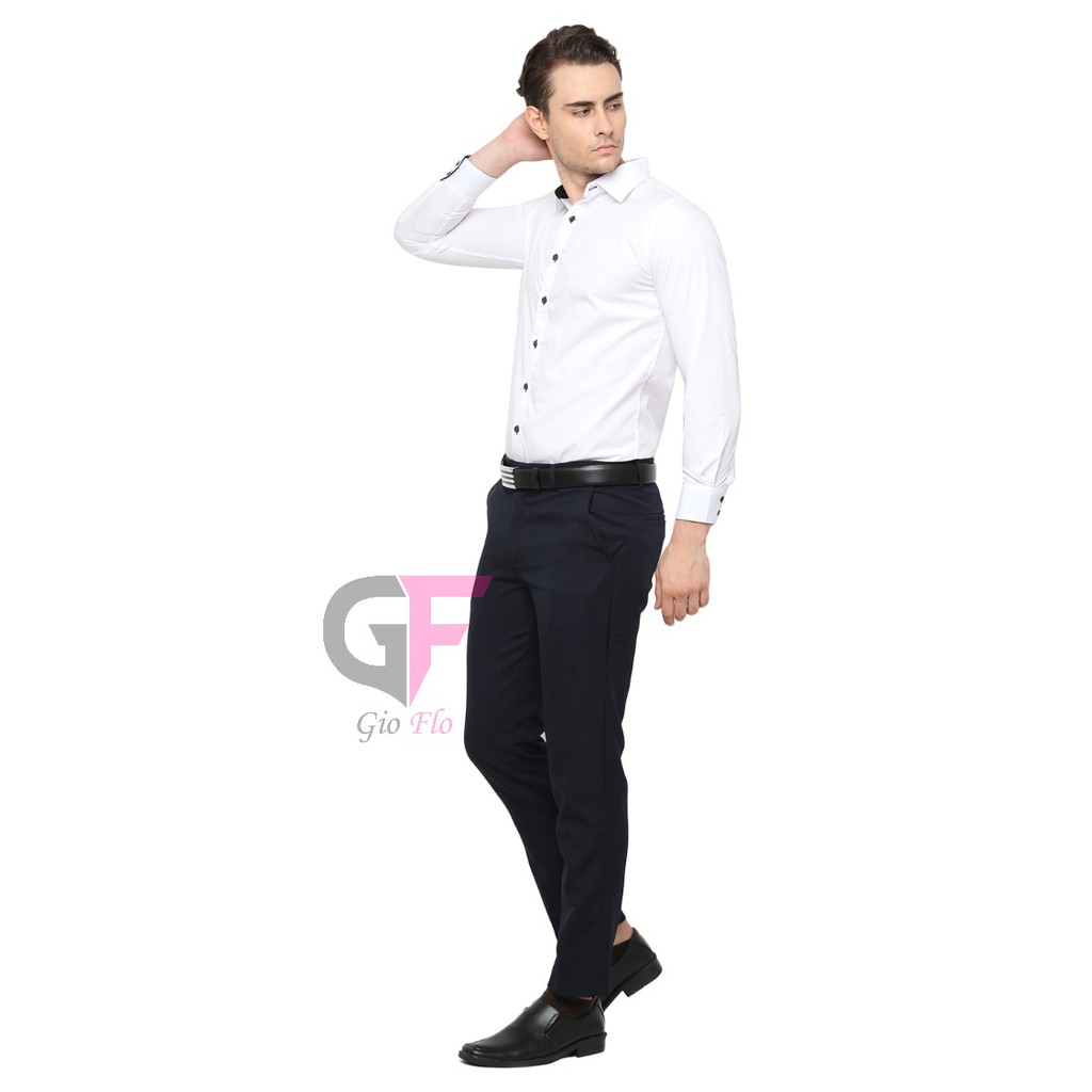 GIOFLO Celana Kantoran Pria Formal Polos Slim Dongker / CLN 1178