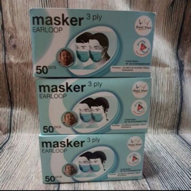 Masker Earloop Cantol 3 Ply BestMed / Best Med isi 50pc per box