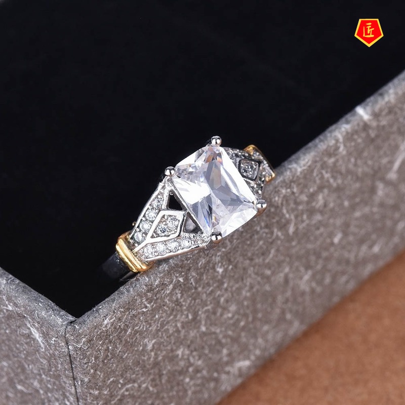 [Ready Stock]Inlaid Topaz Purple Square Diamond Ring 14K Gold Color Separation