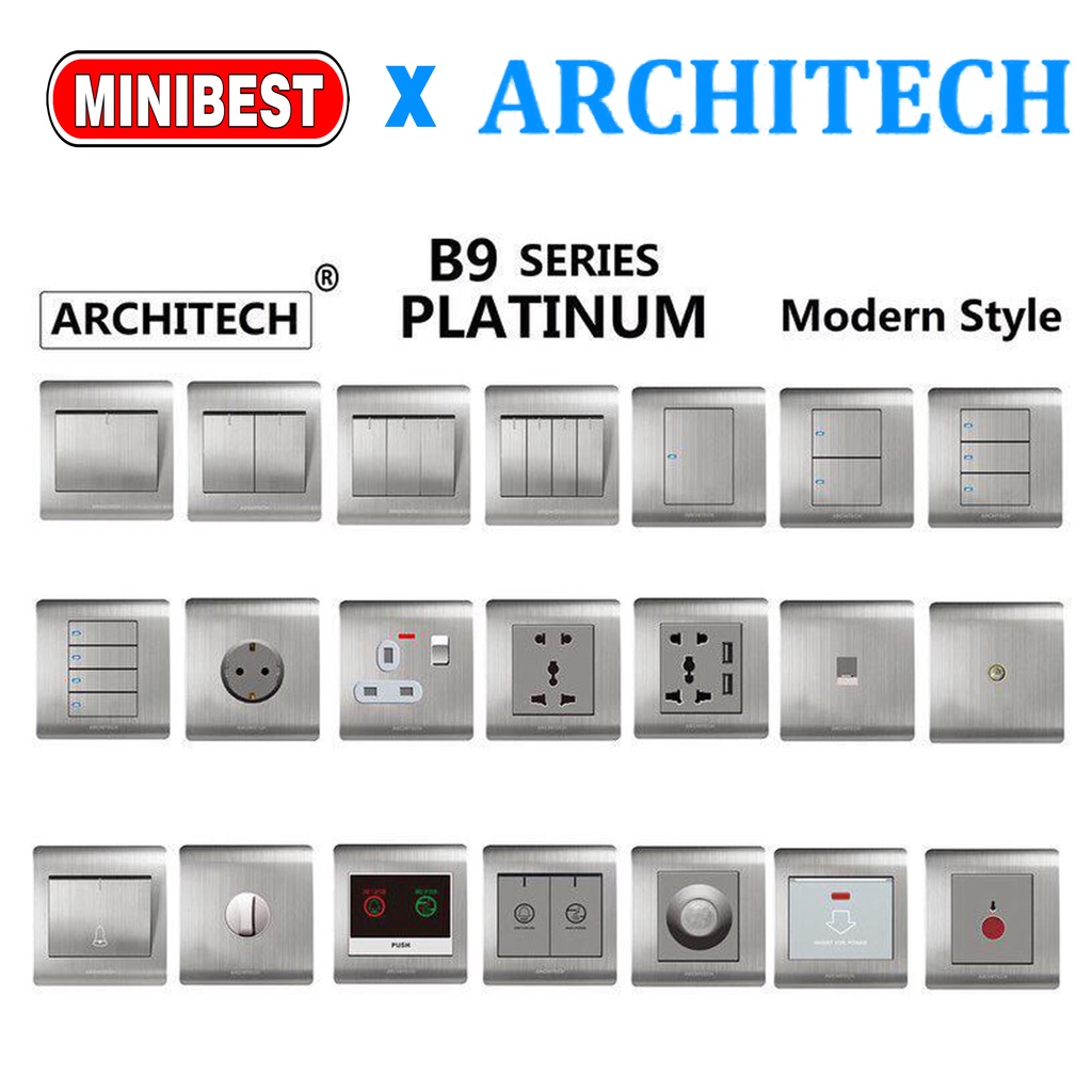 [MB] ARCHITECH B9 PLATINUM SILVER SAKLAR LAMPU/ STOP KONTAK SAKLAR/ CETEKAN