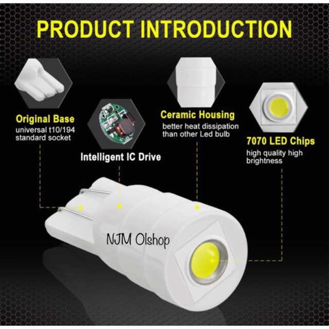 Lampu LED T10 High Quality Ceramic V3 Chips Super Terang