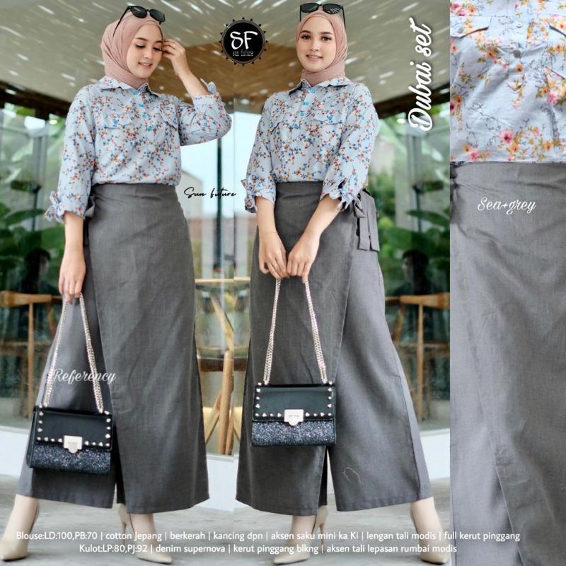Dubai Set By SUN FUTURE • Setelan Wanita • Atasan Blouse Kemeja Kulot Celana Panjang Wanita Muslim S