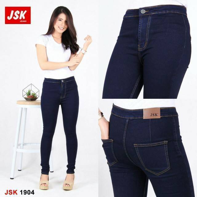 Highwaist Panjang Celana Wanita Jeans Import Denim JSK Jeans Softjeans Putih pinggang