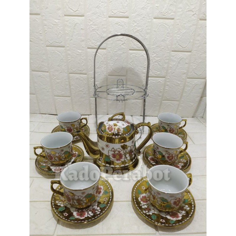 Teko teh set 13pcs - coffee set fiori porcelain premium